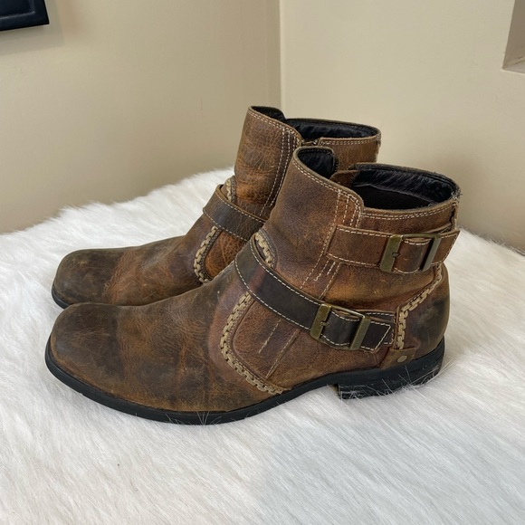 Bed Stu Distressed Men\'s Brown side zip faux buckle Leather Boots main image 5